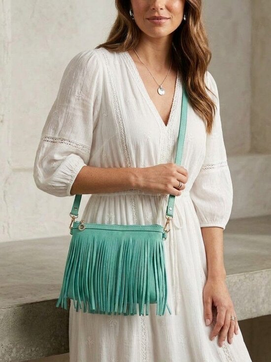 Handbags - Turquoise Fringe Crossbody Bag